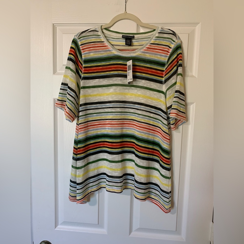 NWT Chelsea & Theodore Vibrant Striped Short Sleeve Tee Large Casual‎ Summer